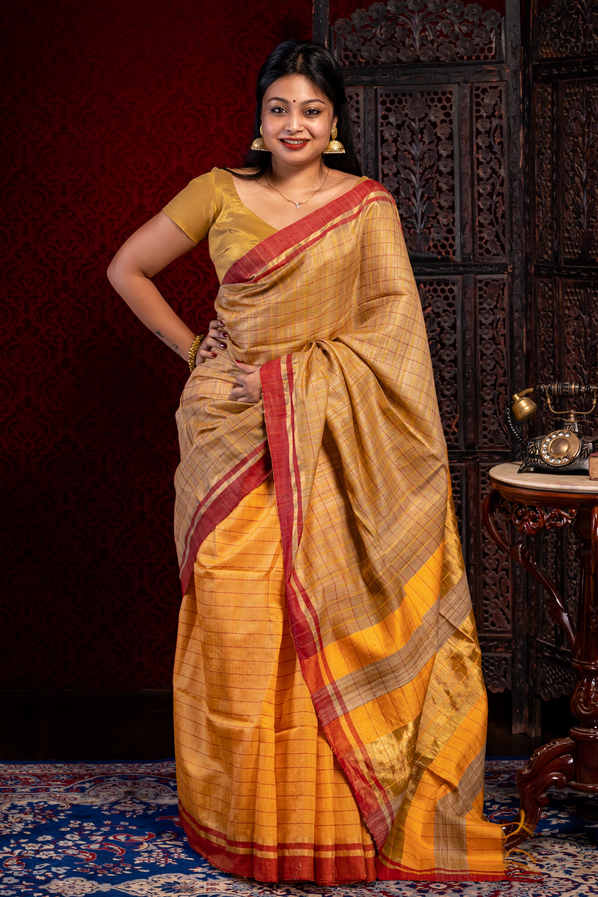 yellow Tussar saree - Aankona