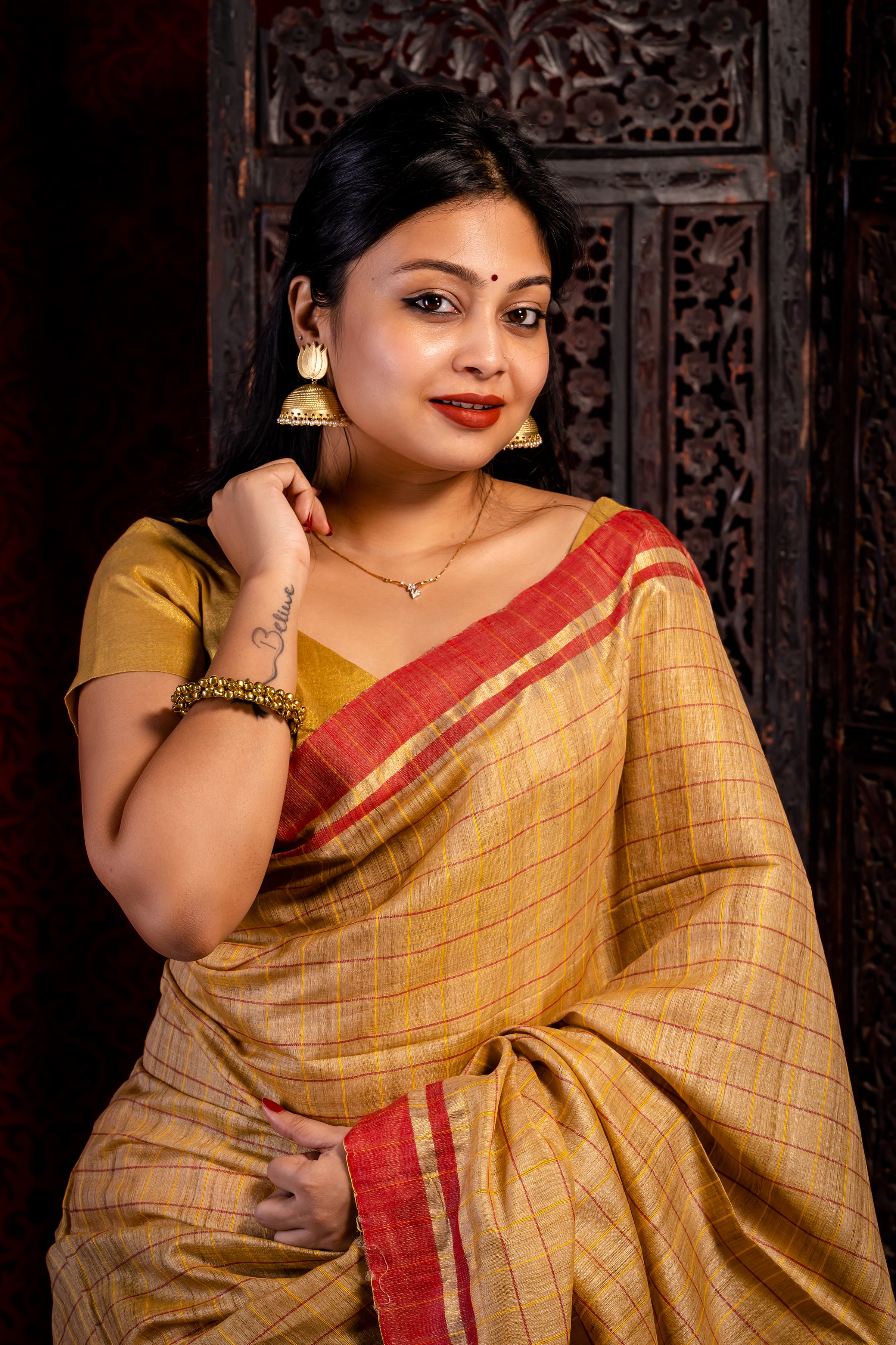 yellow Tussar saree - Aankona