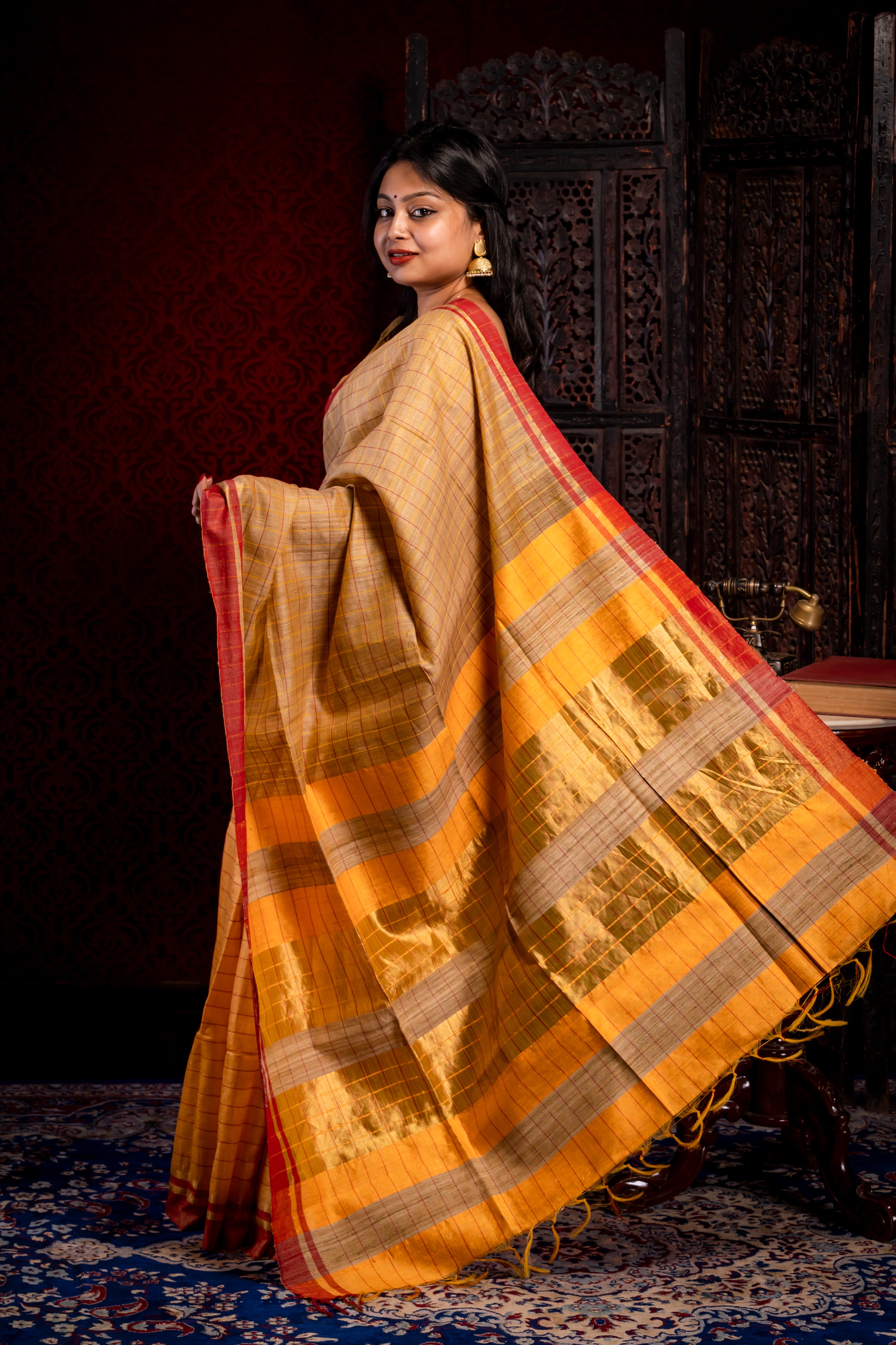 yellow Tussar saree - Aankona