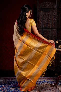 yellow Tussar saree - Aankona