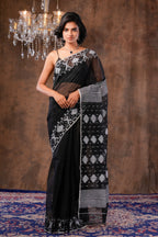 Handwoven Black Dhakai Jamdani Saree