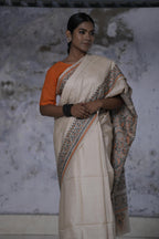 Handwoven pure Tussar saree with Kantha embroidery