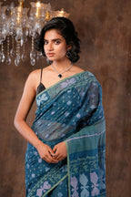 Handwoven Deep Green Dhakai Jamdani Saree