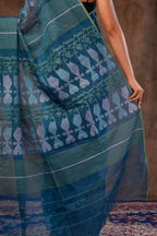 Handwoven Deep Green Dhakai Jamdani Saree