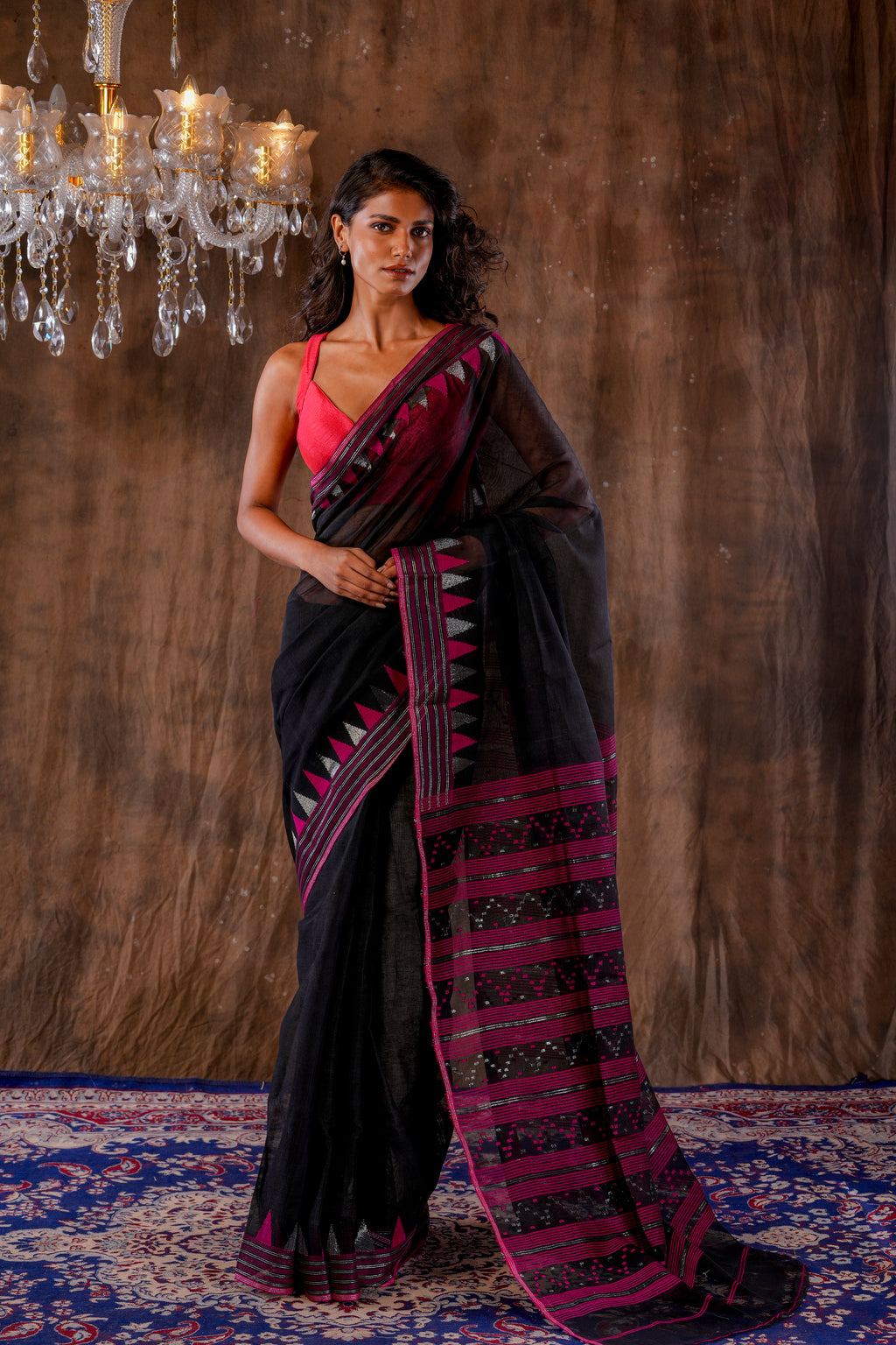 Handwoven Black Dhakai Jamdani Saree
