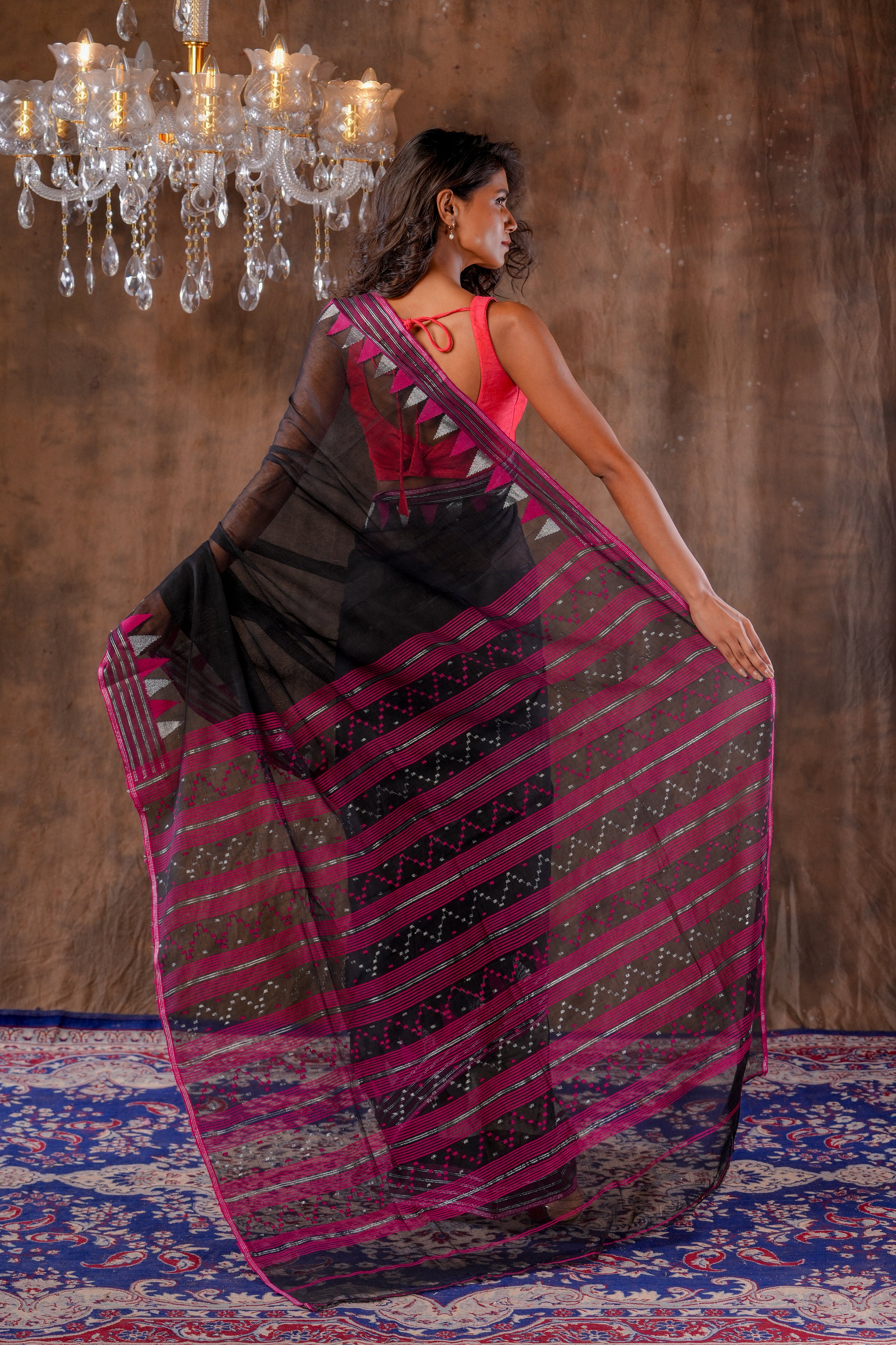 Handwoven Black Dhakai Jamdani Saree