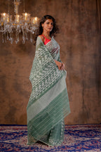 Handwoven Light Olive Dhakai Jamdani Saree