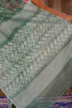 Handwoven Light Olive Dhakai Jamdani Saree