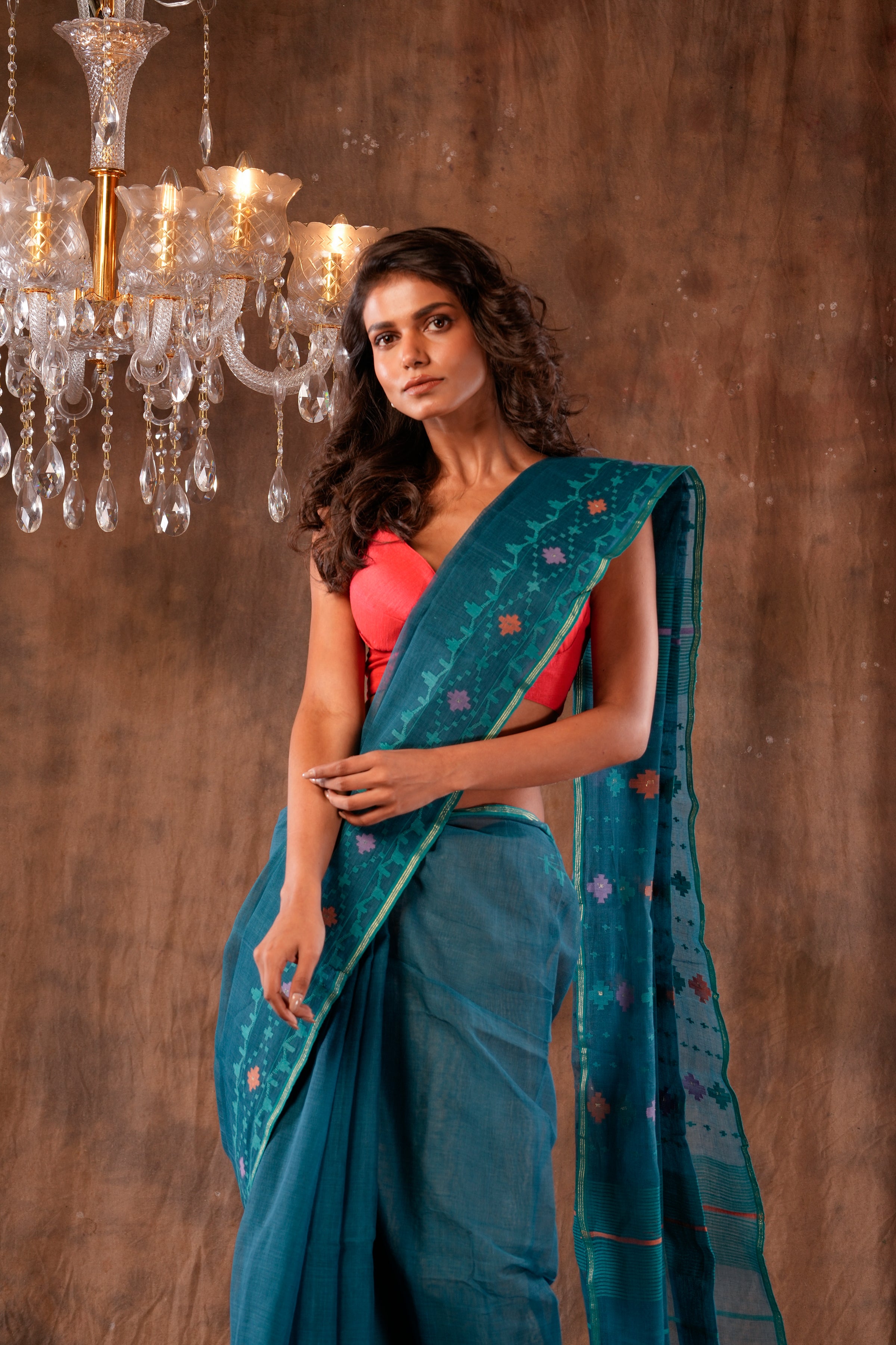 Handwoven Green Dhakai Jamdani Saree