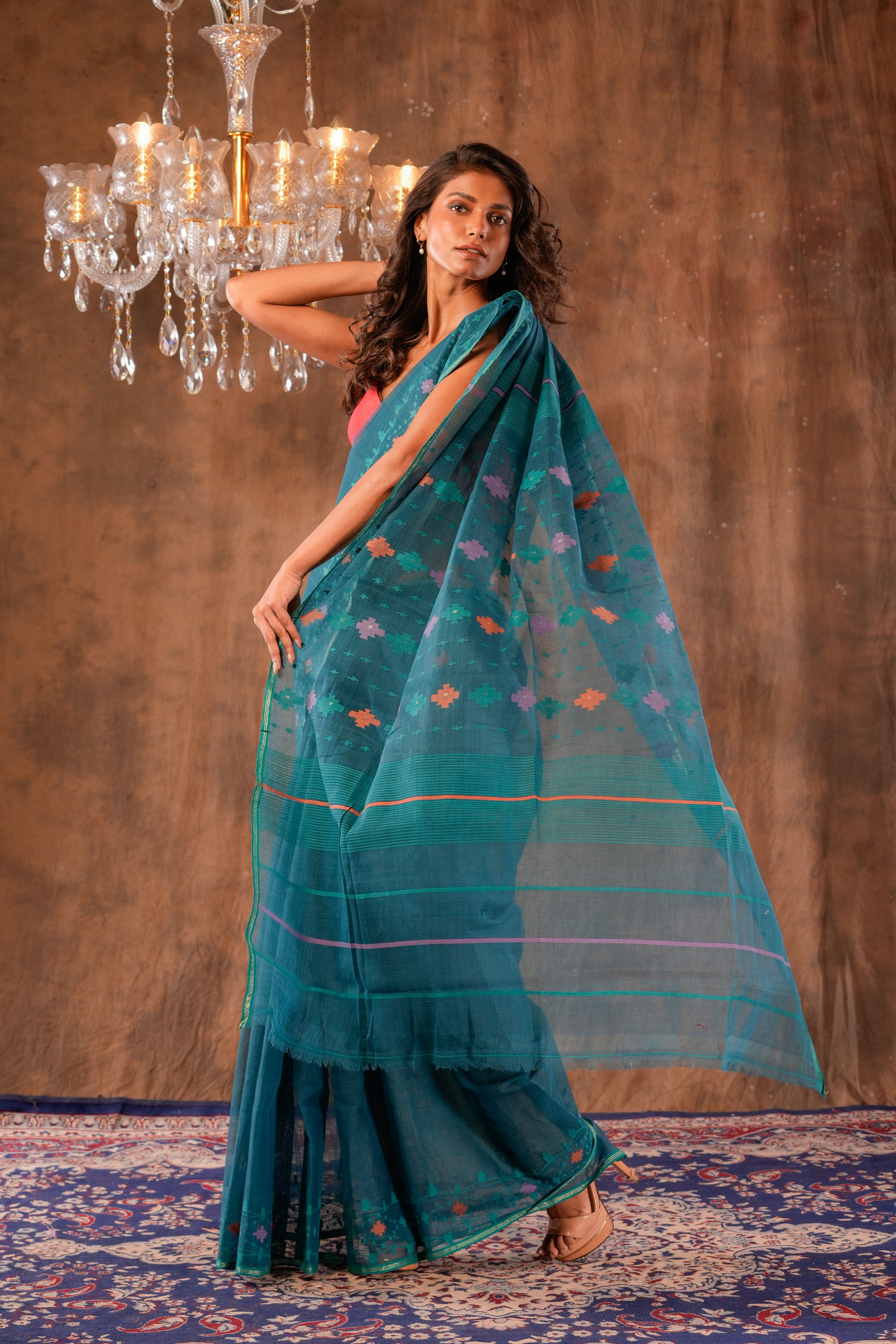 Handwoven Green Dhakai Jamdani Saree