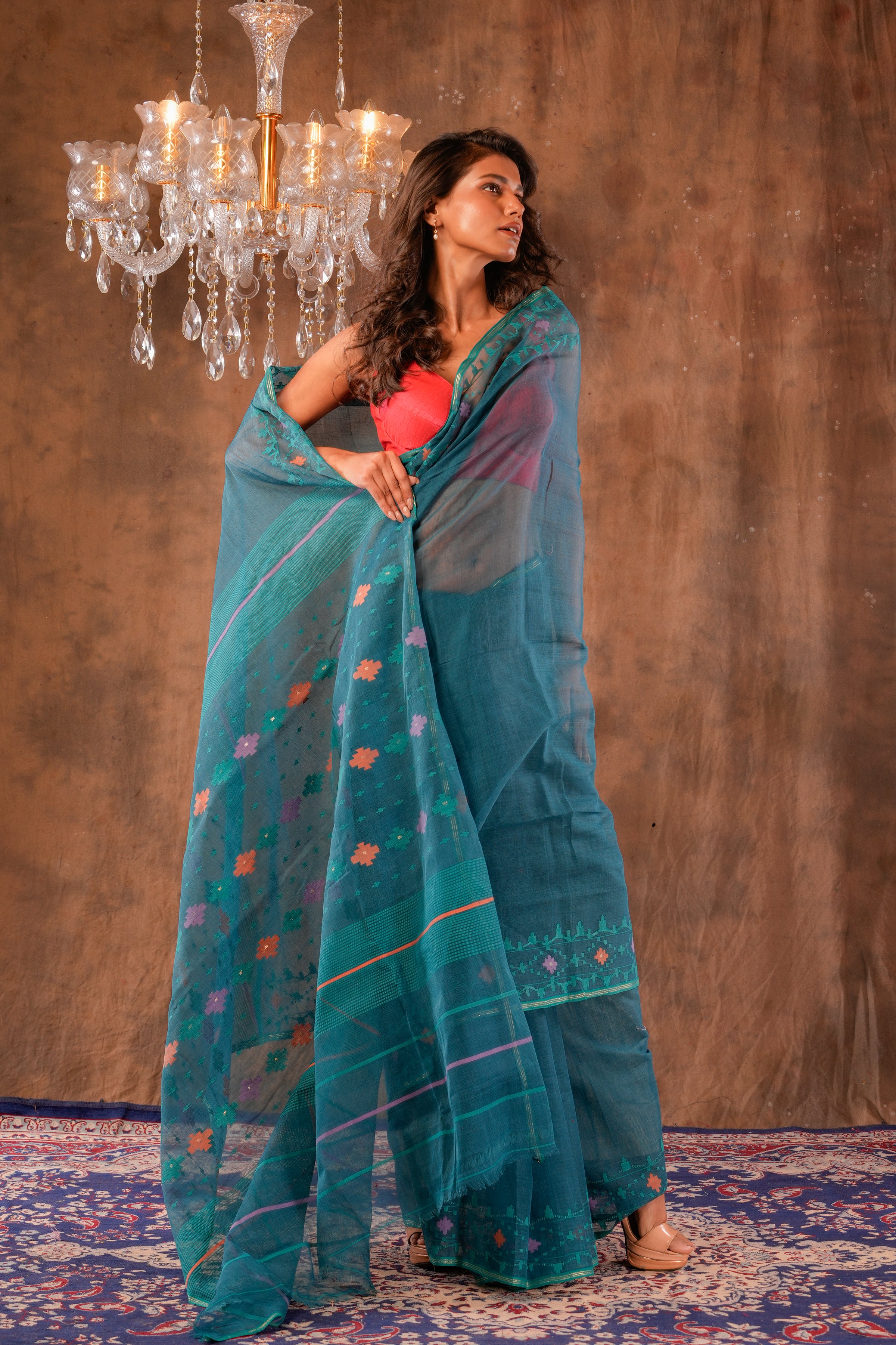 Handwoven Green Dhakai Jamdani Saree
