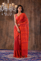 Handwoven Orange Dhakai Jamdani Saree