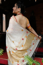 White linen Saree with Niddle work - Aankona