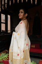 White linen Saree with Niddle work - Aankona