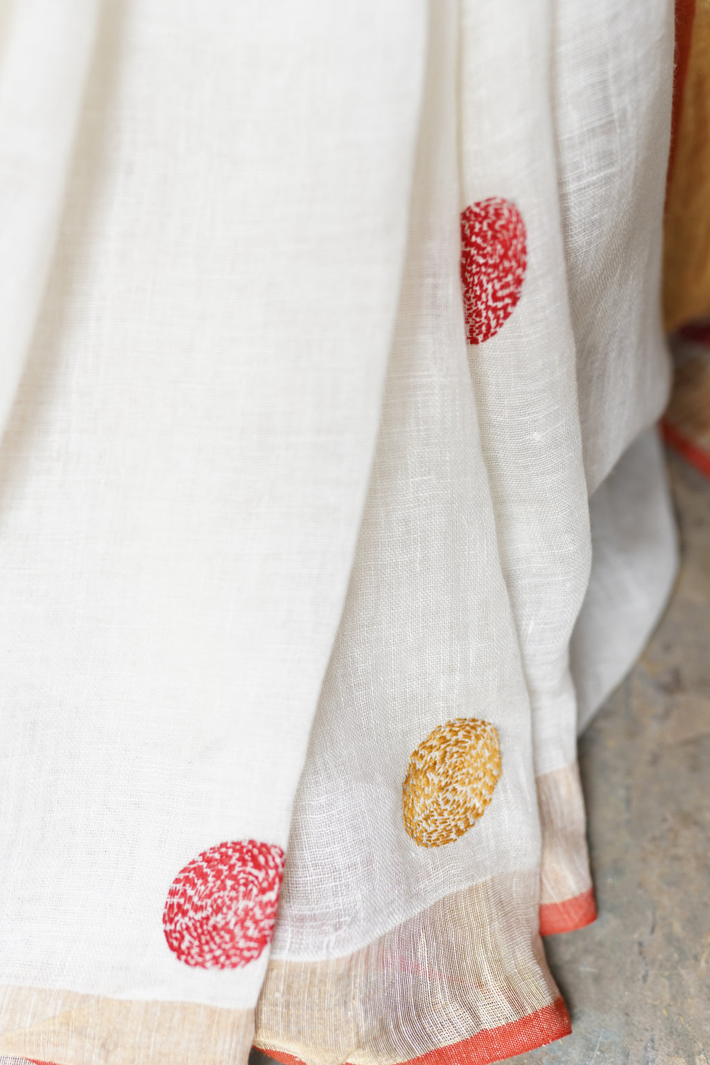 White linen Saree with Niddle work - Aankona