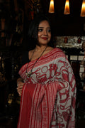 Cotton Saree With Red Kantha Work