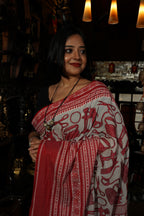 Cotton Saree With Red Kantha Work