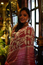 Handwoven Cotton Saree With Red Kantha Work