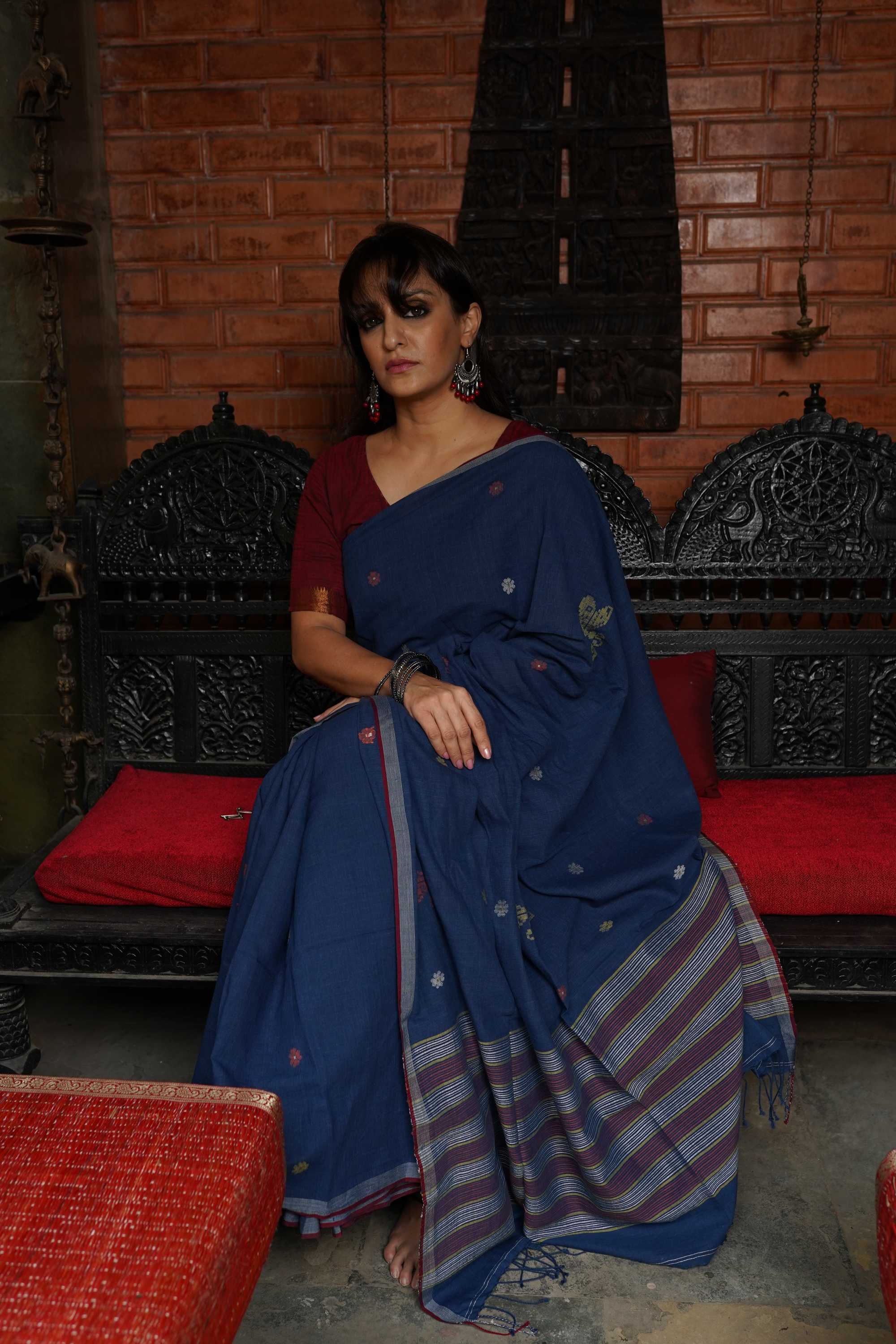 Handwoven Indigo Jamdani Saree