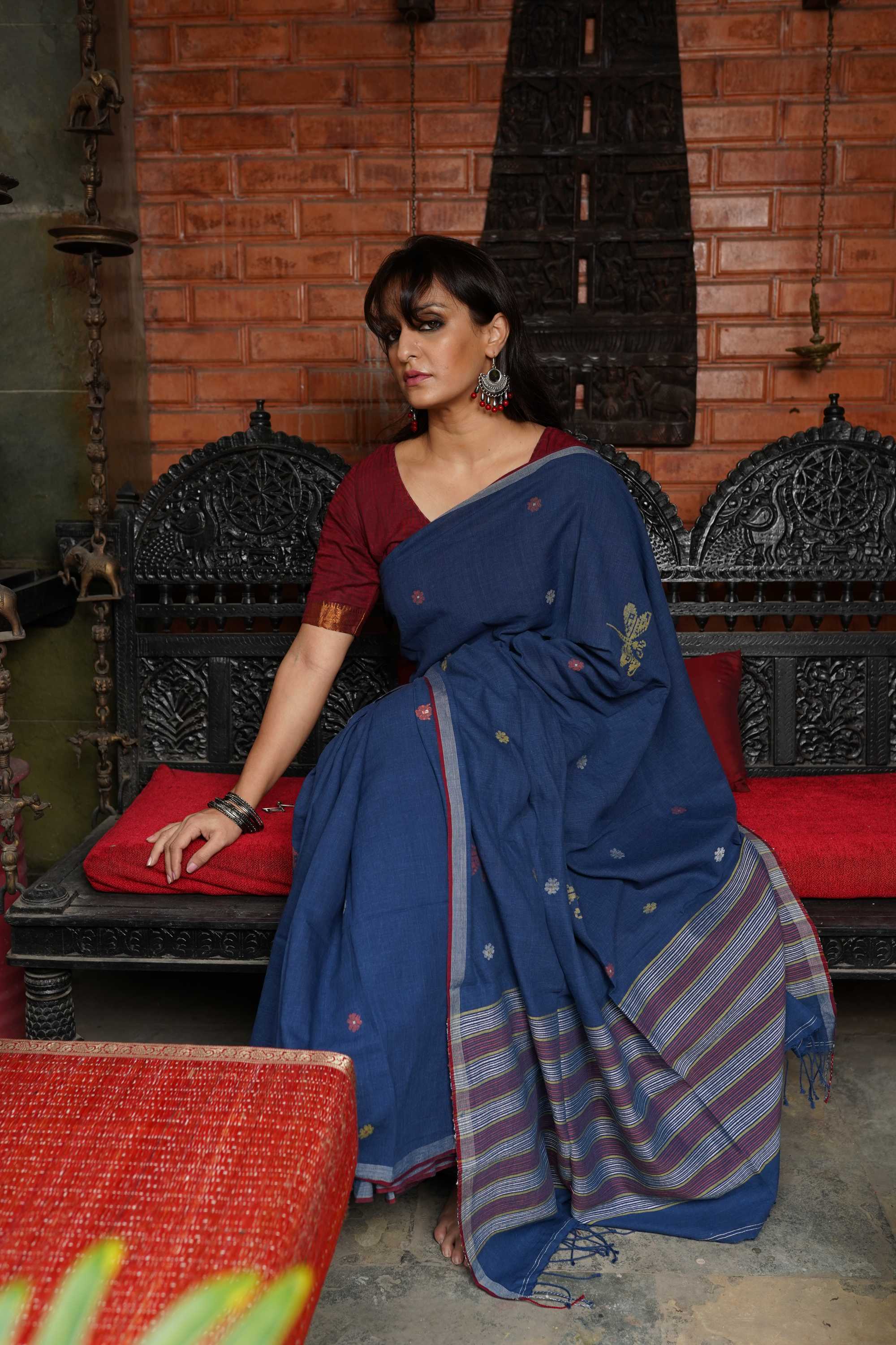 Handwoven Indigo Jamdani Saree