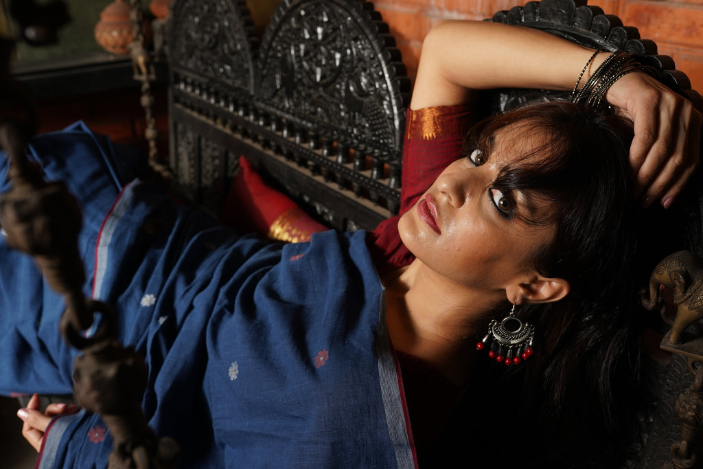 Handwoven Indigo Jamdani Saree