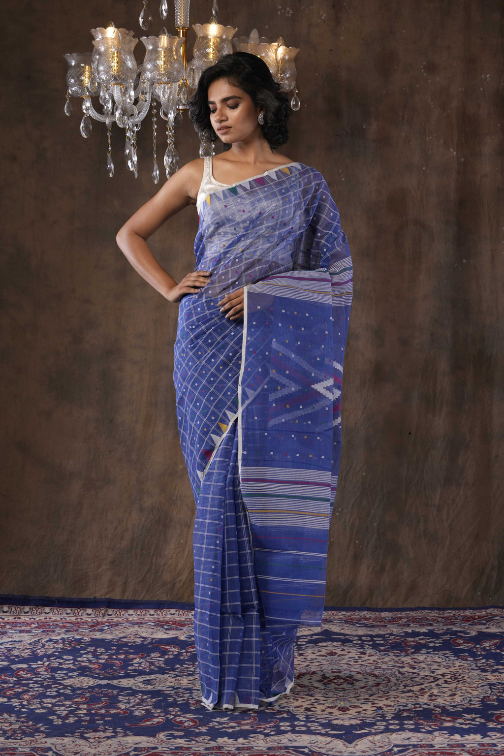 Handwoven Blue Dhakai Jamdani Saree