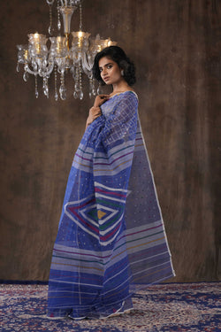 Handwoven Blue Dhakai Jamdani Saree