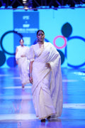 Handwoven White On White Jamdani Saree With Off White Blouse