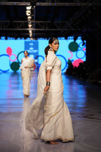 Handwoven White On White Jamdani Saree With Off White Blouse