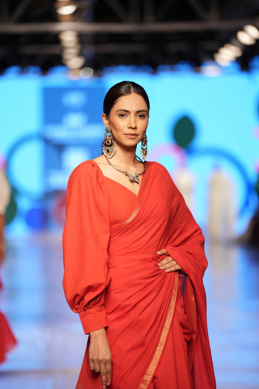 Handwoven Red  Jamdani Saree With Red Blouse