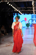 Handwoven Red Jamdani Saree With Beige Blouse