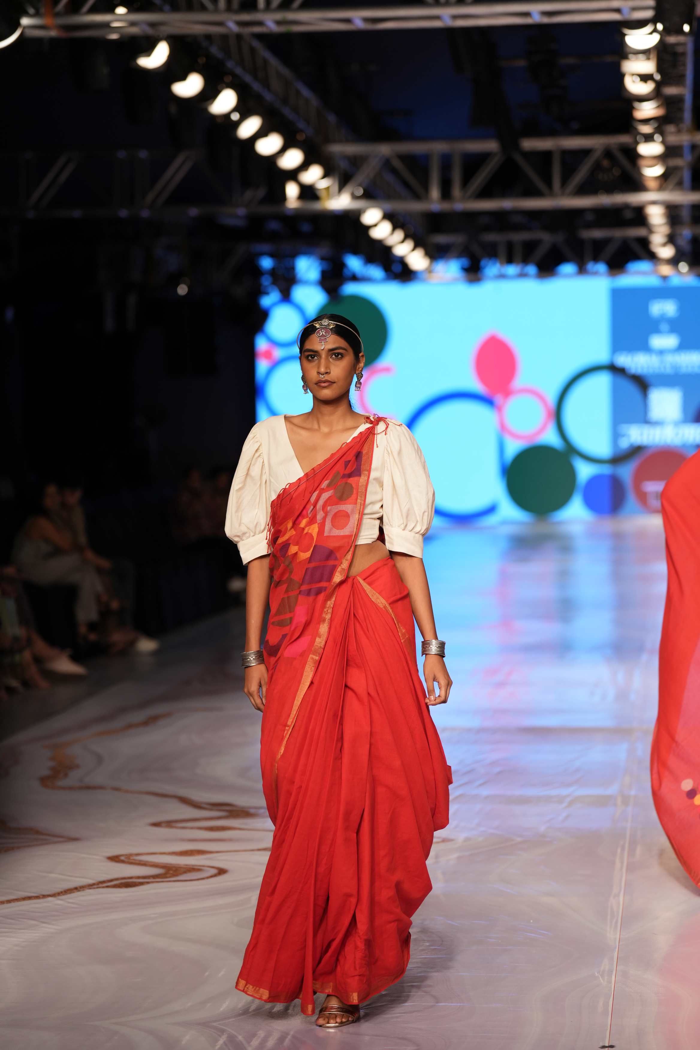 Handwoven Red Jamdani Saree With Beige Blouse