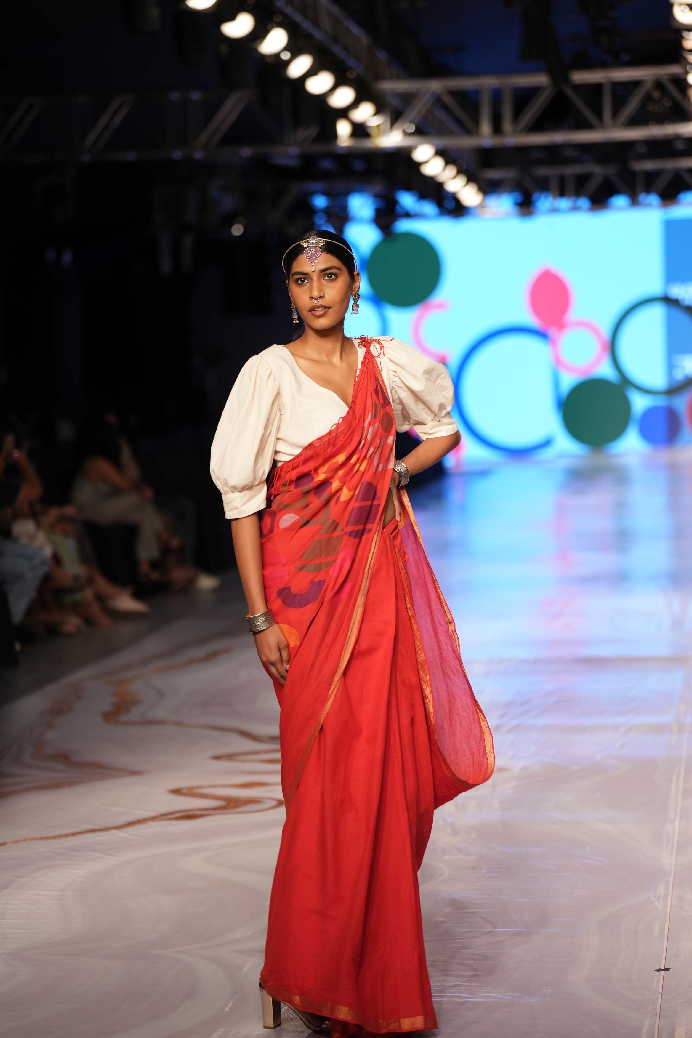 Handwoven Red Jamdani Saree With Beige Blouse