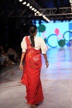 Handwoven Red Jamdani Saree With Beige Blouse
