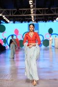 Handwoven Blue Jamdani Saree With Red Designer Blouse