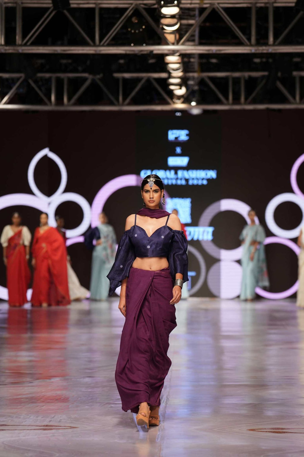 Handwoven Purple Saree With Blue Silk Blouse