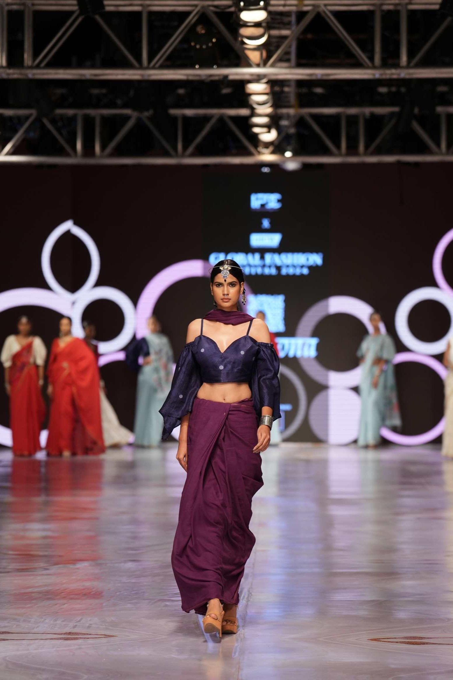 Handwoven Purple Saree With Blue Silk Blouse