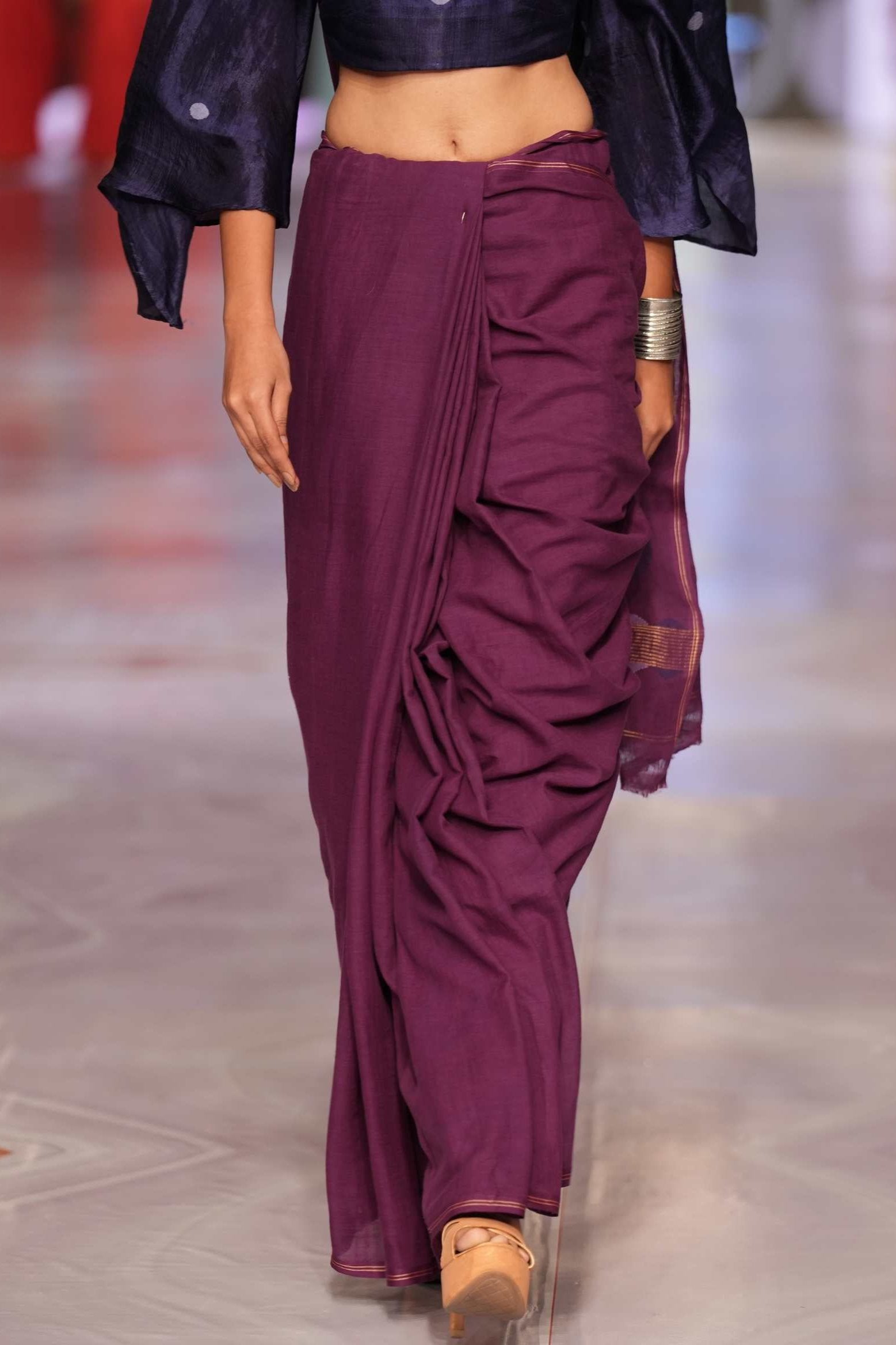 Handwoven Purple Saree With Blue Silk Blouse