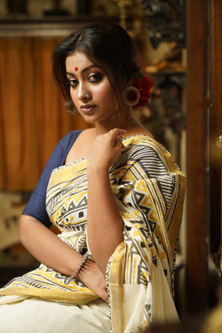 Bosonto - Handwoven Kerala cotton printed Saree