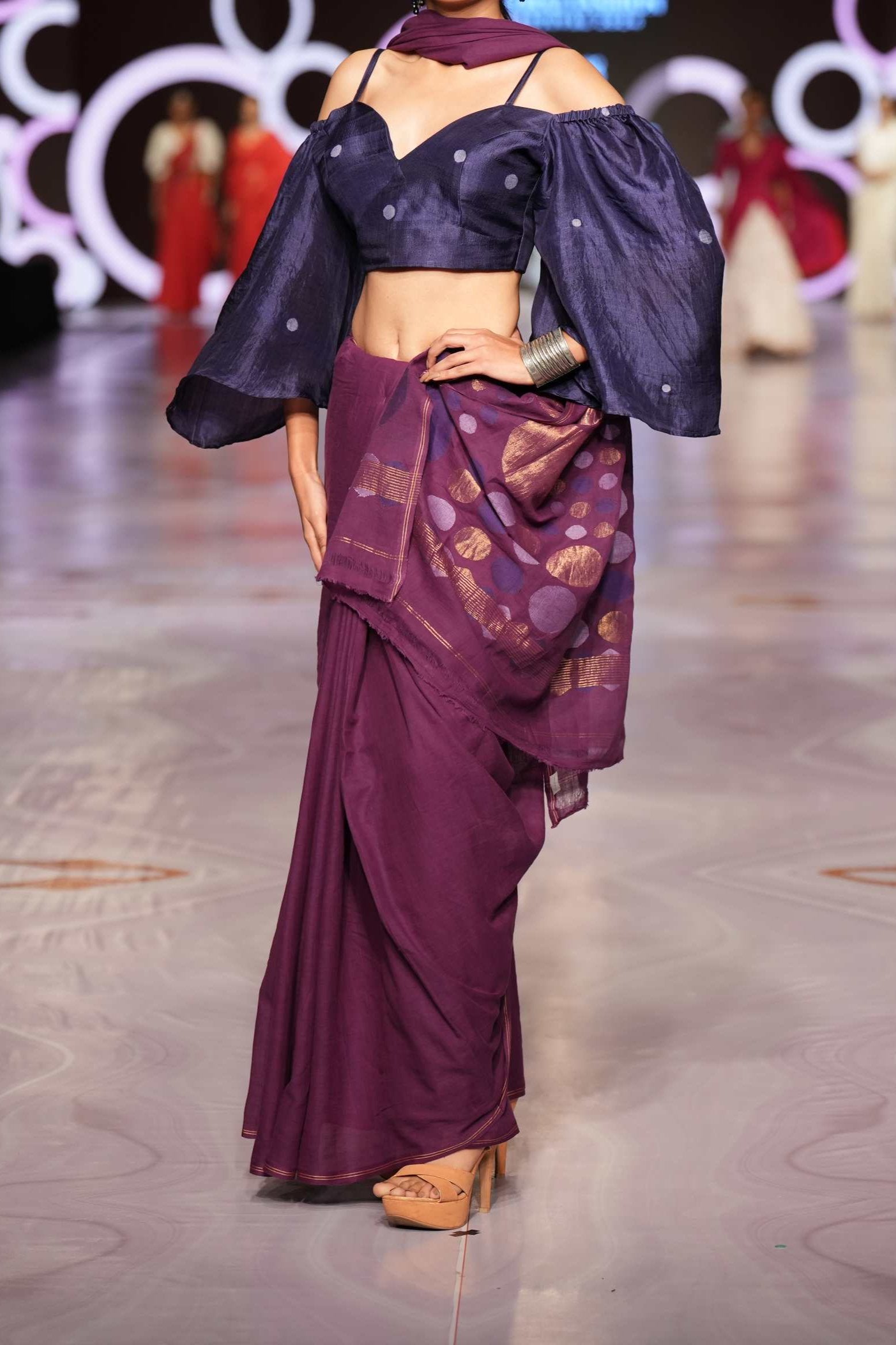 Handwoven Purple saree with Blue silk Blouse