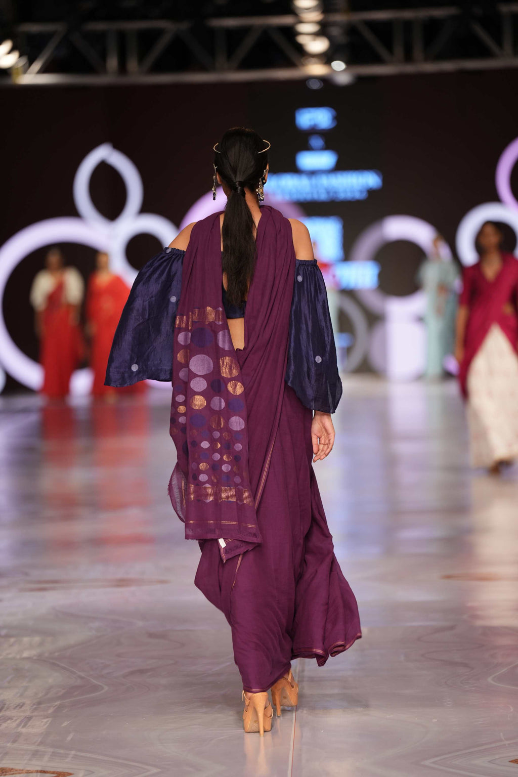 Handwoven Purple Saree With Blue Silk Blouse