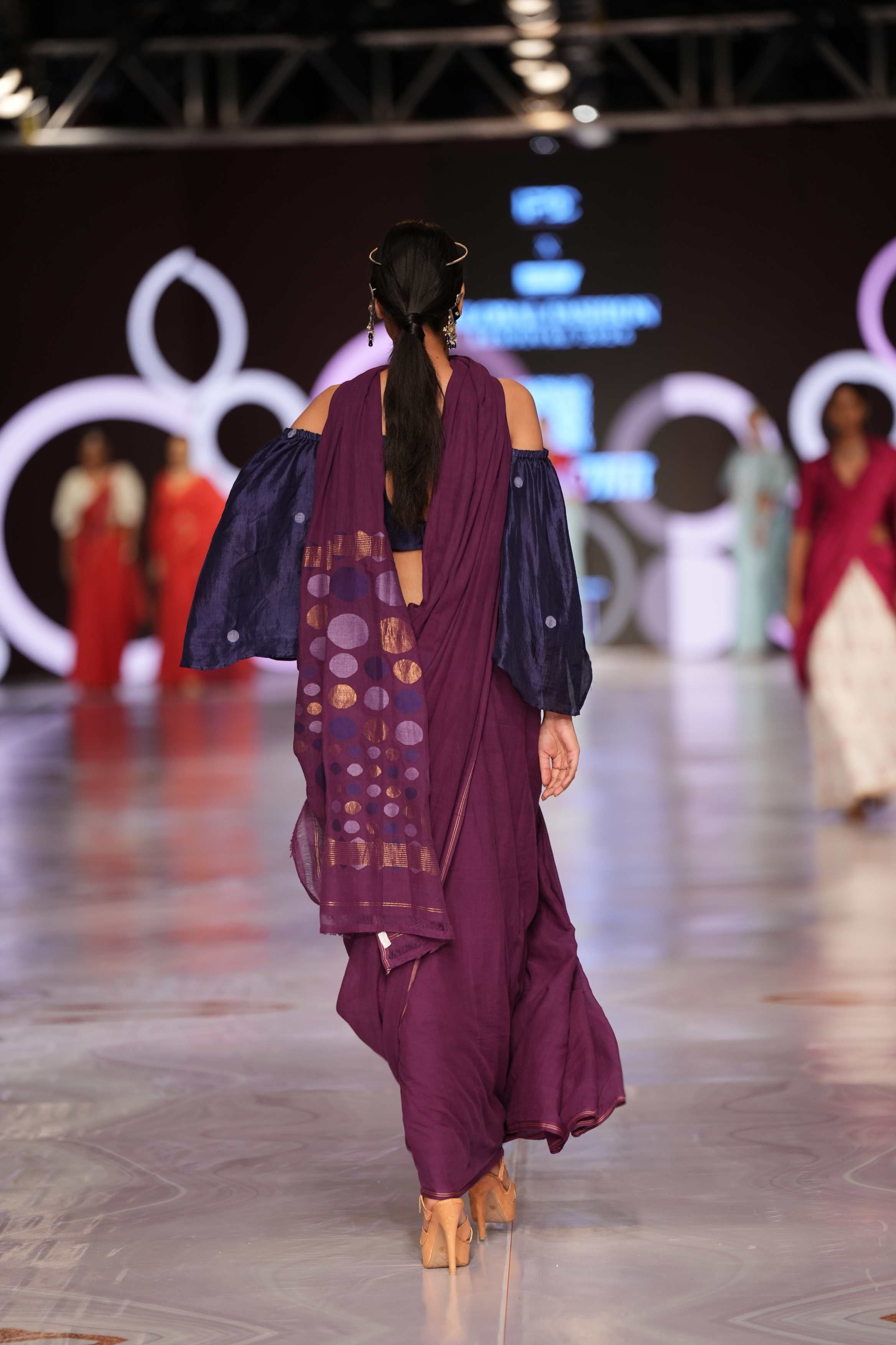 Handwoven Purple Saree With Blue Silk Blouse