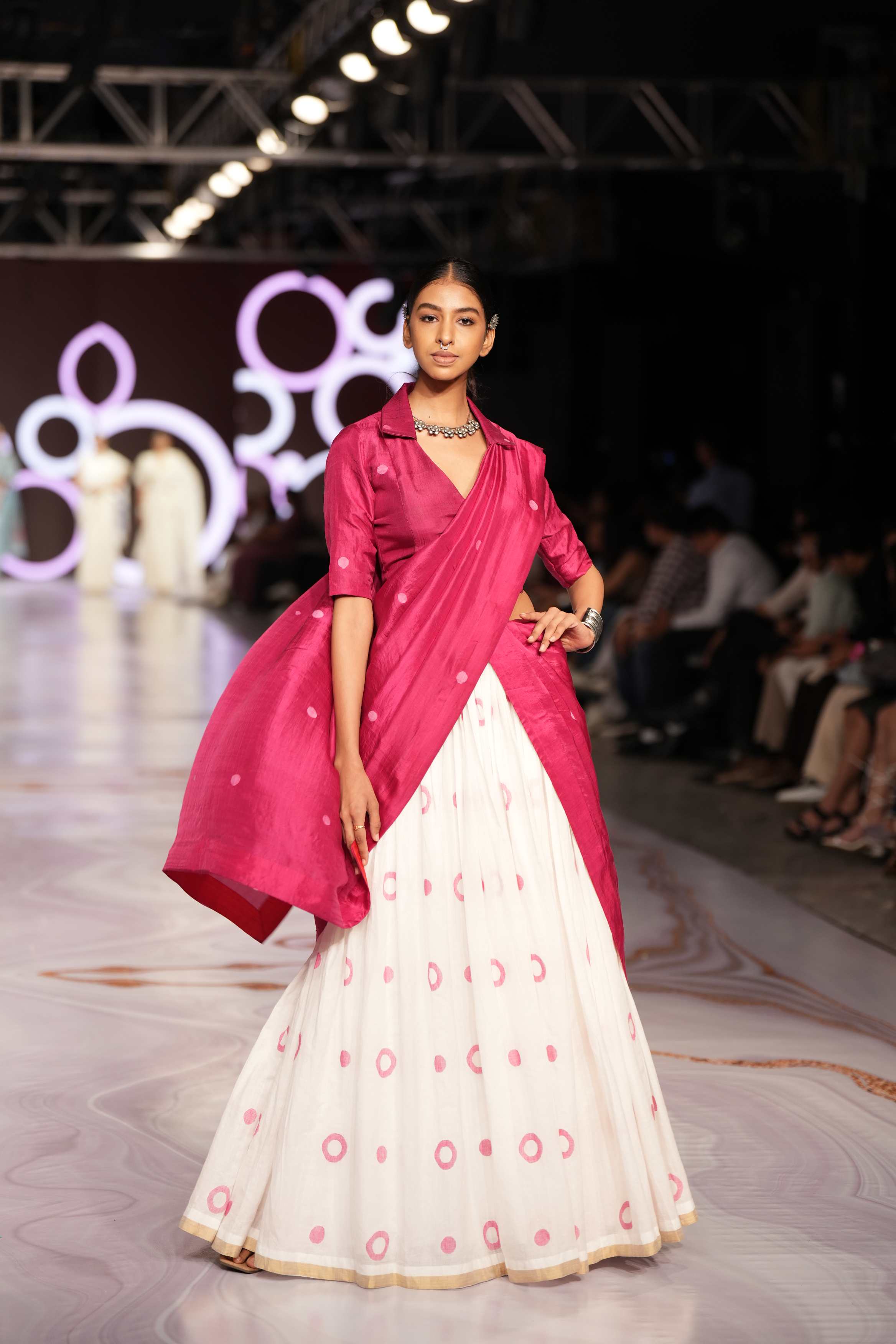 Handwoven Pink Jamdani Lehenga With Blouse & Dupatta