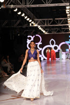 Handwoven White Jamdani Lehenga With Blue Designer Blouse & White Dupatta