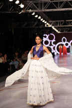 Handwoven White Jamdani Lehenga With Blue Designer Blouse & White Dupatta