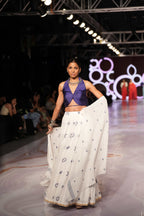 Handwoven White Jamdani Lehenga With Blue Designer Blouse & White Dupatta