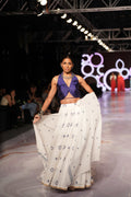 Handwoven White Jamdani Lehenga With Blue Designer Blouse & White Dupatta