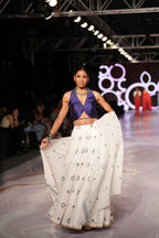 Handwoven White Jamdani Lehenga With Blue Designer Blouse & White Dupatta
