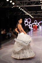 Handwoven White Jamdani Lehenga With Blue Designer Blouse & White Dupatta