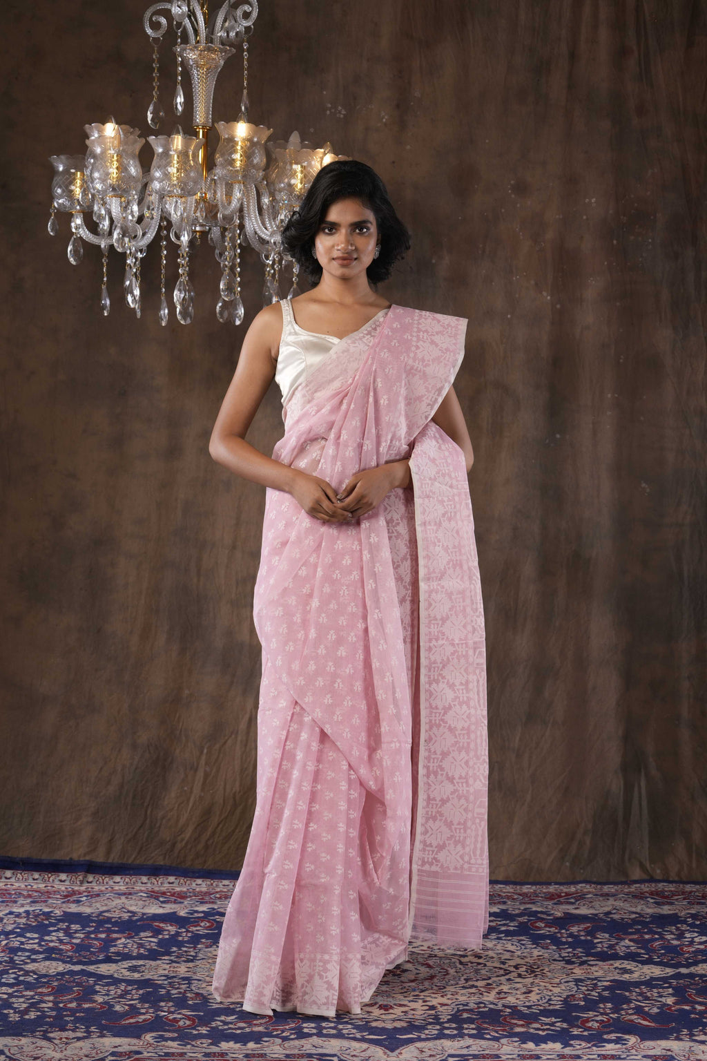 Otoshi - Handwoven Pink Dhakai Jamdani Saree